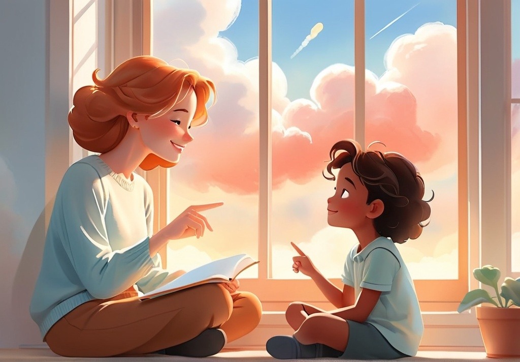 Parent and child watching clouds together